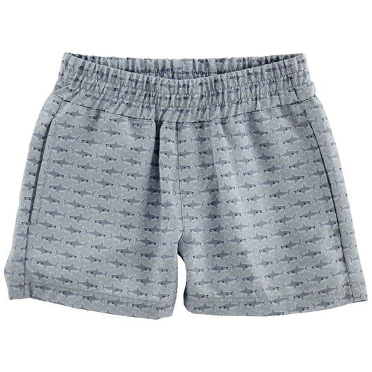Seaside Pull On Short - Sharks On Grey|8567