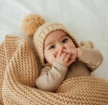 Garter Stitch Knit Blanket- Latte|12198