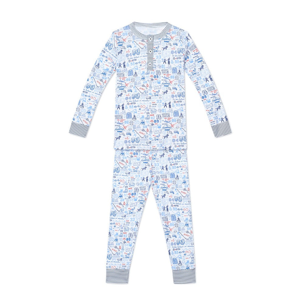 Hockey Two Piece Kids Henley Pajamas|10348