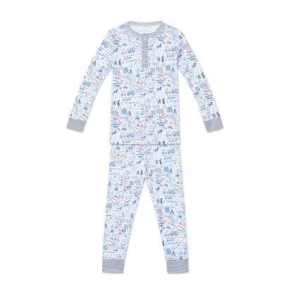 Hockey Two Piece Kids Henley Pajamas|10348