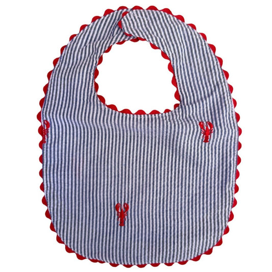 Blue Seersucker with Red Lobster Bib|10108