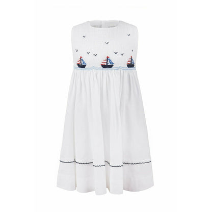 Smocked Boats White Sleeveless Dress|11599