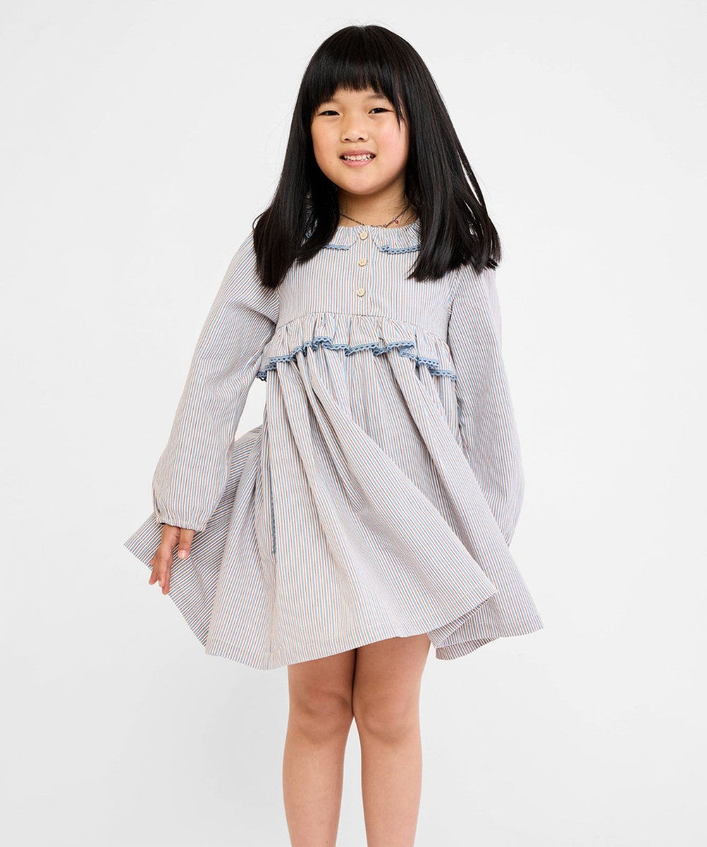 Hannah Dress, Indigo Linen Stripe|9045