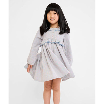 Hannah Dress, Indigo Linen Stripe|9045