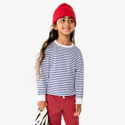 Long Sleeve Easy Stripe Tee | Ivory Violet Stripe|5079