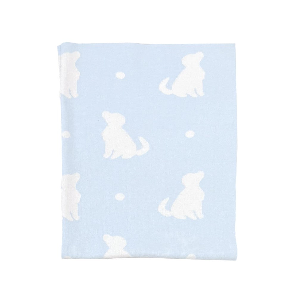 Playful Pups Reversible Knit Blanket-Baby Blue|12831