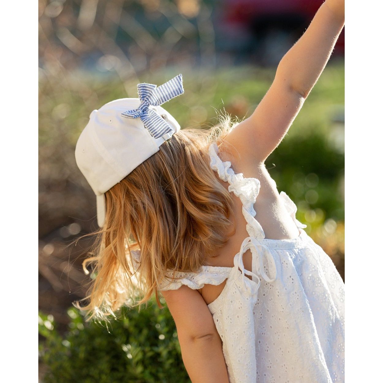 Girls' American Flag Bow Baseball Hat- white|8276