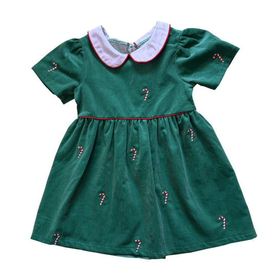 Green Corduroy Dress with Candy Canes|10198