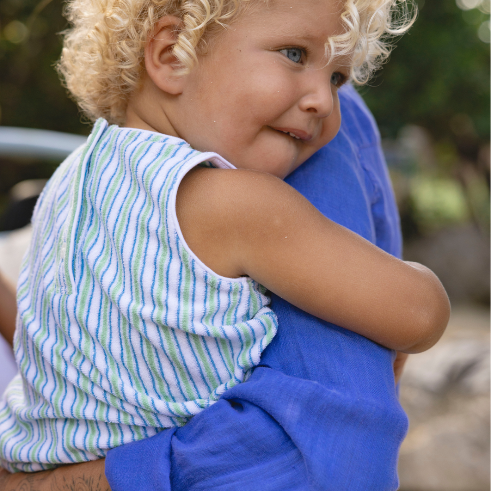 baby tamarin stripe french terry bubble romper|11432