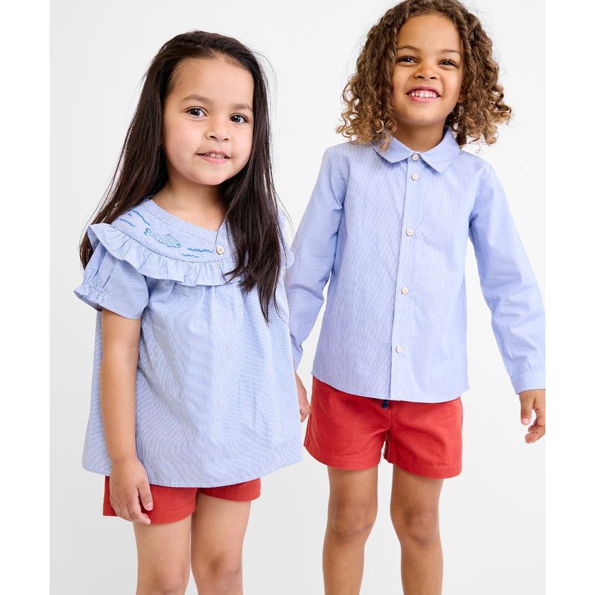 Margo Blouse, Blue Pinstripe|6890