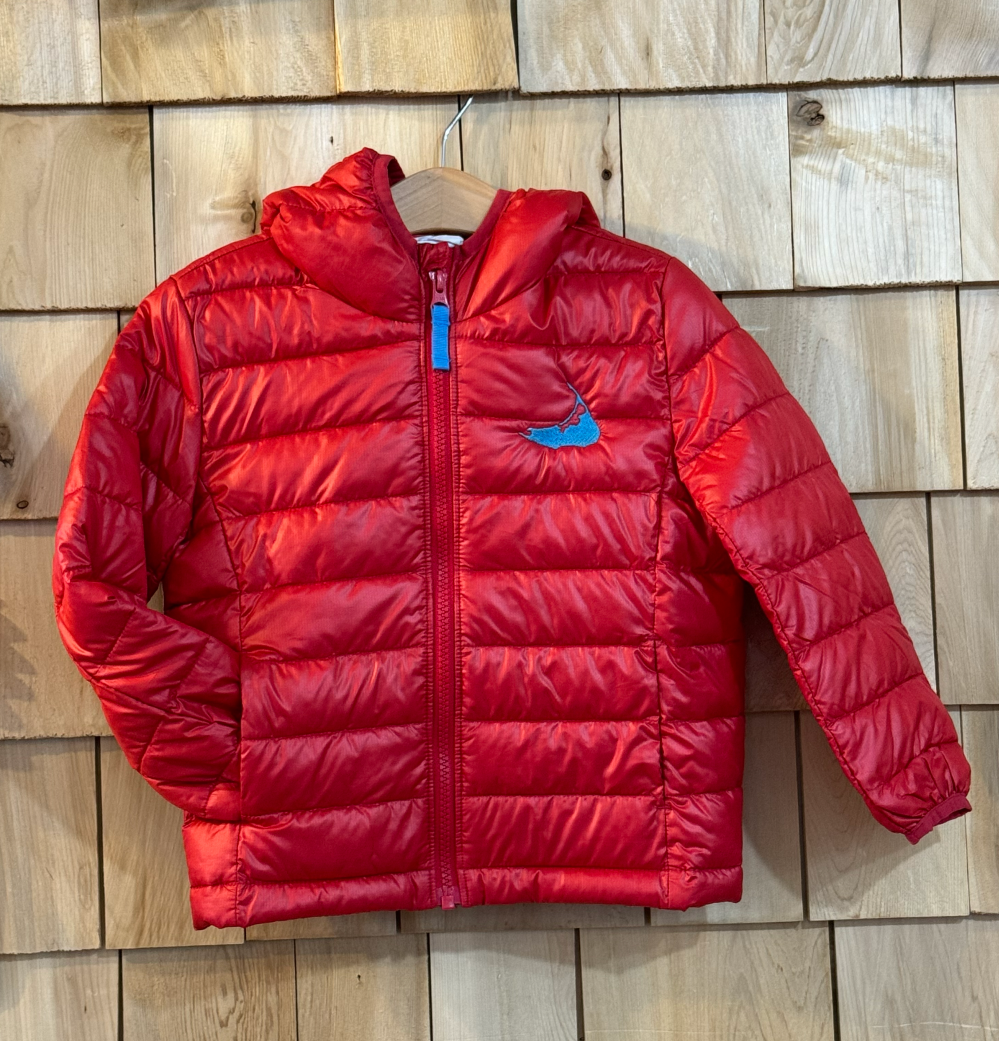 Red Puffer Coat with Embroidered Nantucket|5854