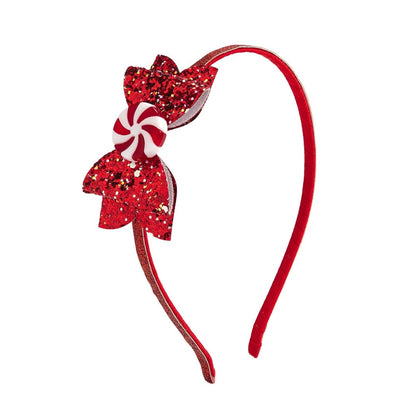 Peppermint Glitter Christmas Bow Headband|13526