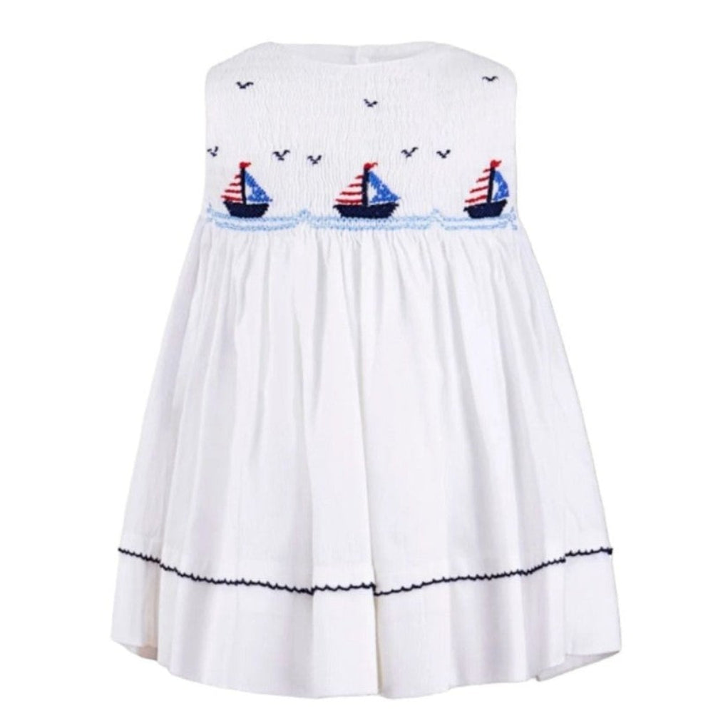 Smocked Boats White Sleeveless Dress|11598