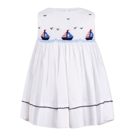 Smocked Boats White Sleeveless Dress|11598