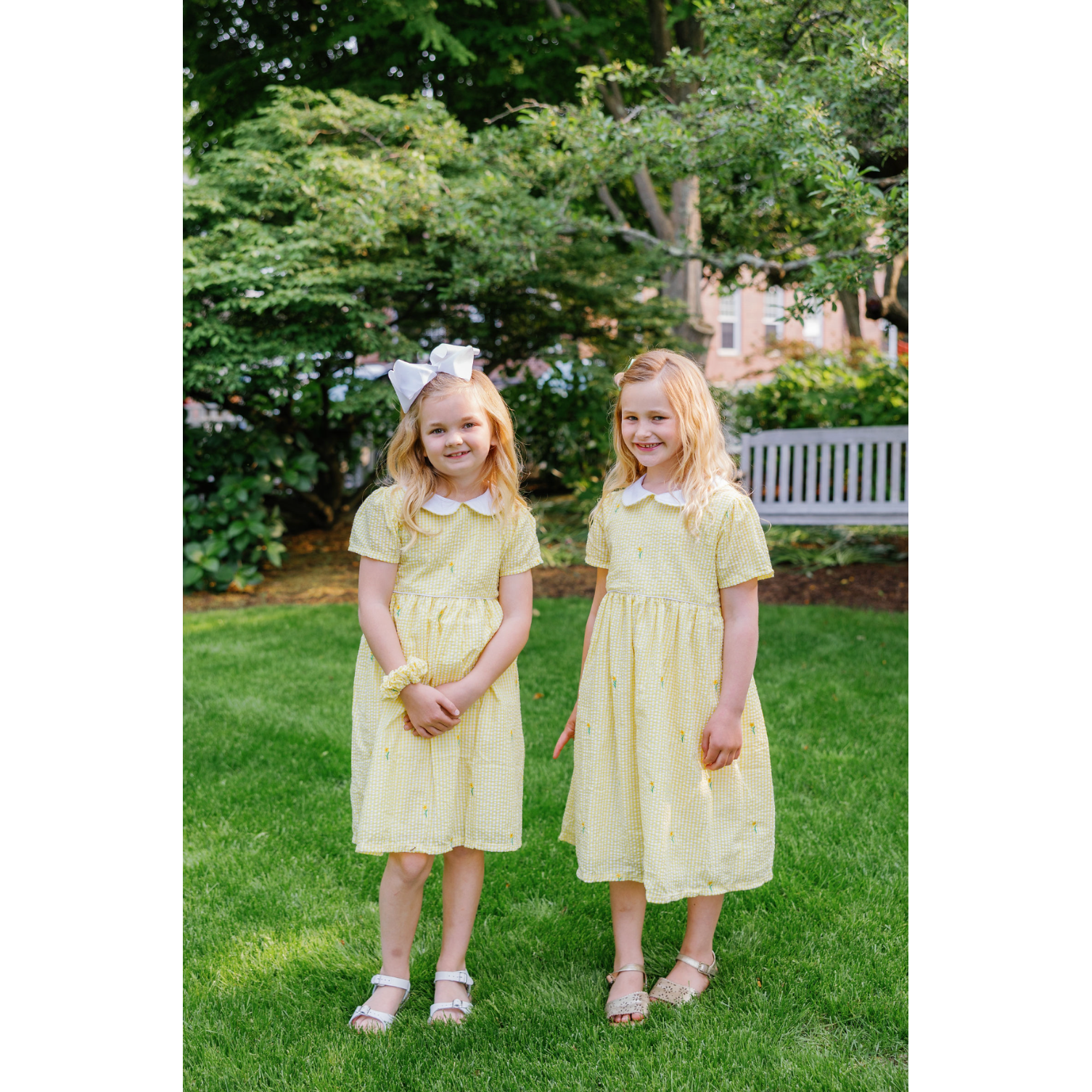Yellow Gingham Daffodil Dress with Peter Pan Collar|10046