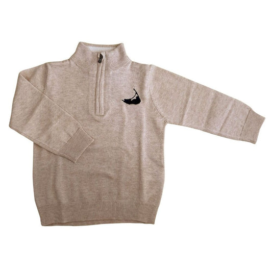 Heather Oatmeal Quarter Zip Sweater|9843