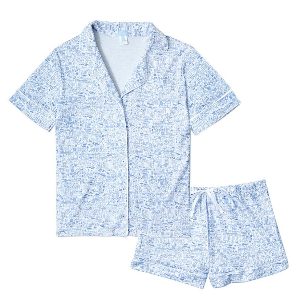 Nantucket Women's Short Button Up PJs- Blue|10193