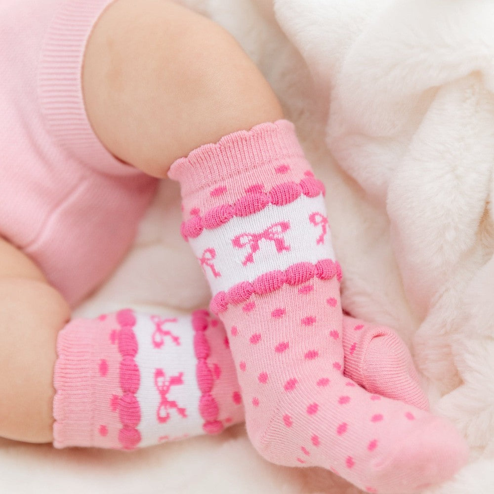 Pink Bow Scalloped Knee Socks|10409