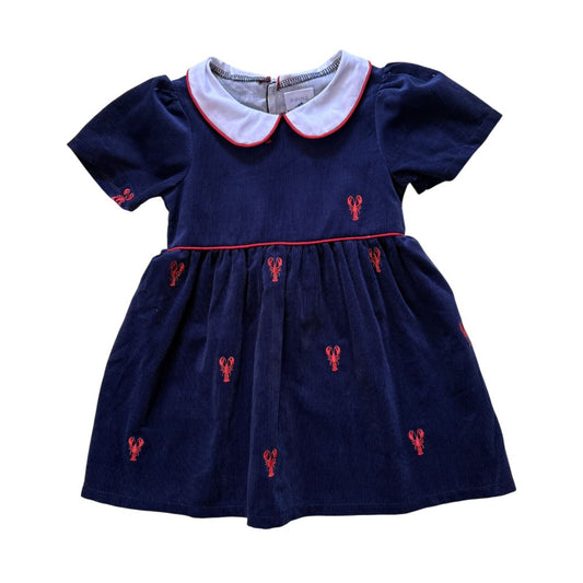 Navy Corduroy  Dress with Red Lobsters|10200