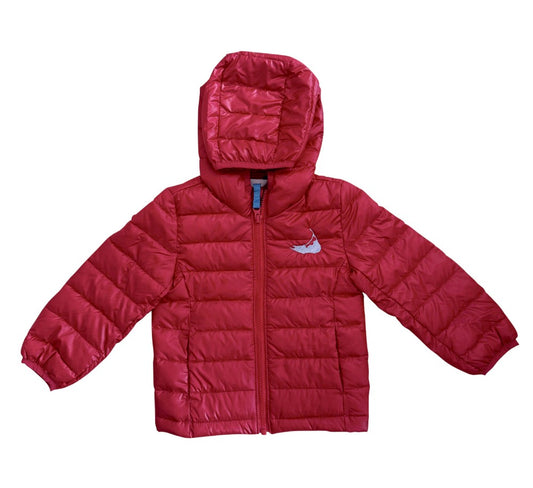 Red Puffer Coat with Embroidered Nantucket|9740