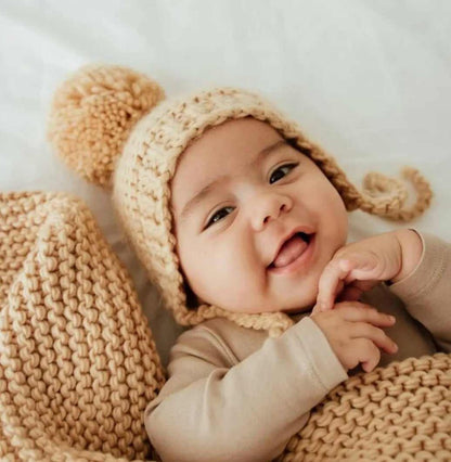 Garter Stitch Knit Blanket- Latte|12197