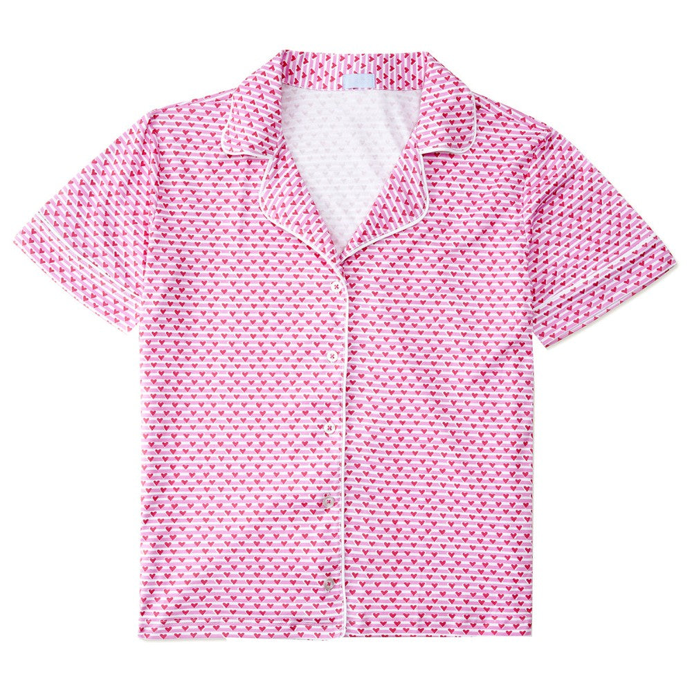 Sailor Hearts Women’s Button Front Short Pajama Set PINK|8867