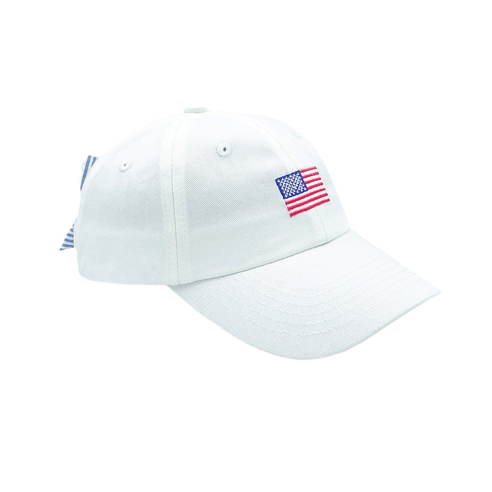 Girls' American Flag Bow Baseball Hat- white|8274