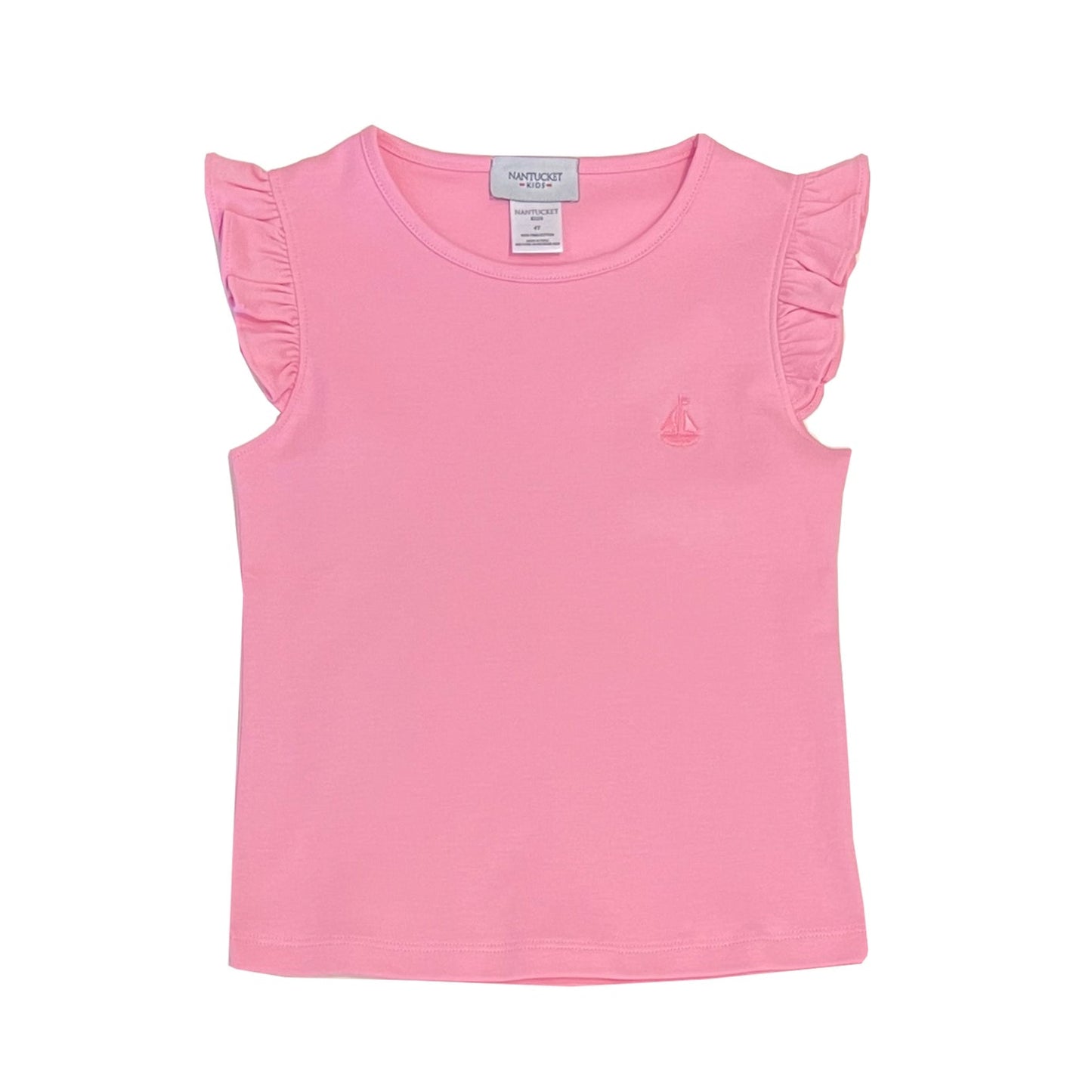 Essentials Pima Ruffle Tank-Bubblegum