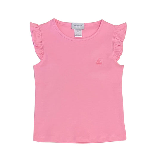 Essentials Pima Ruffle Tank-Bubblegum