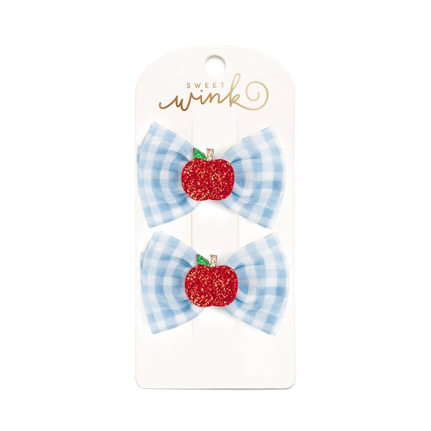 Apple Gingham Bow Clip Set