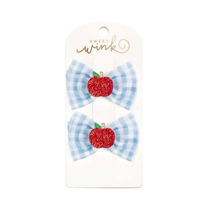 Apple Gingham Bow Clip Set