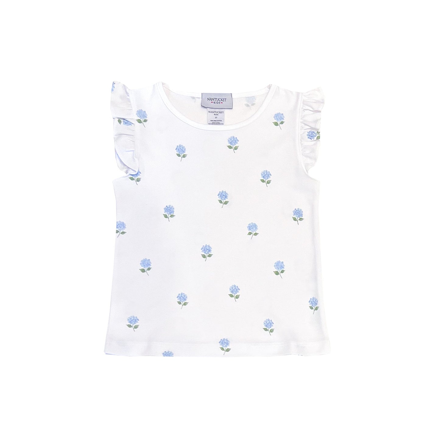 Easentials Pima Ruffle Tank-Hydrangeas in Bloom