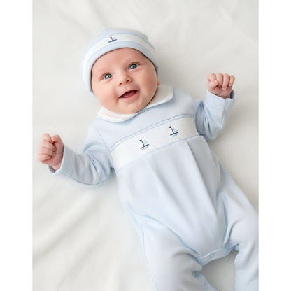 Set Sail Smocked Footed Romper-Baby Blue