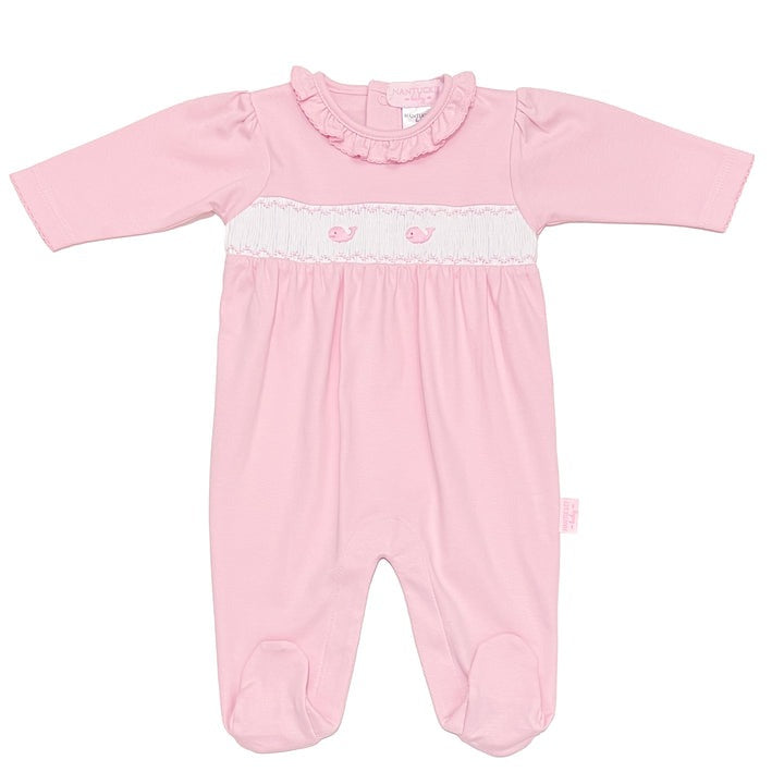 Whale Watch Smocked Footed Romper-Peony