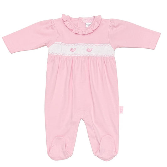 Whale Watch Smocked Footed Romper-Peony
