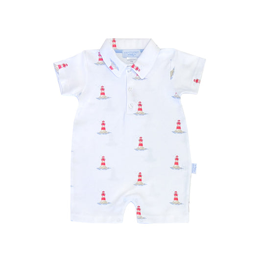 Portside Pima Polo Romper-Lighthouse
