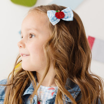 Apple Gingham Bow Clip Set
