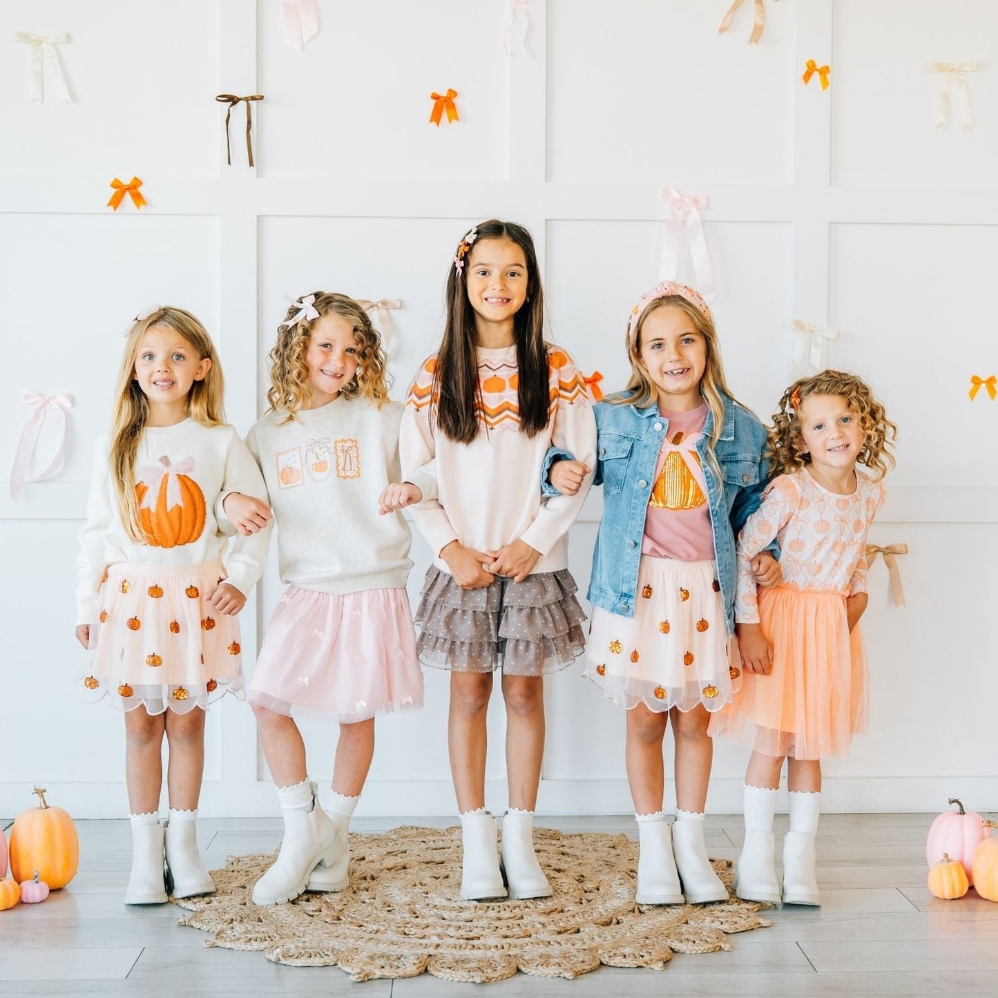 Pumpkin Bow Trellis Long Sleeve Tutu Dress