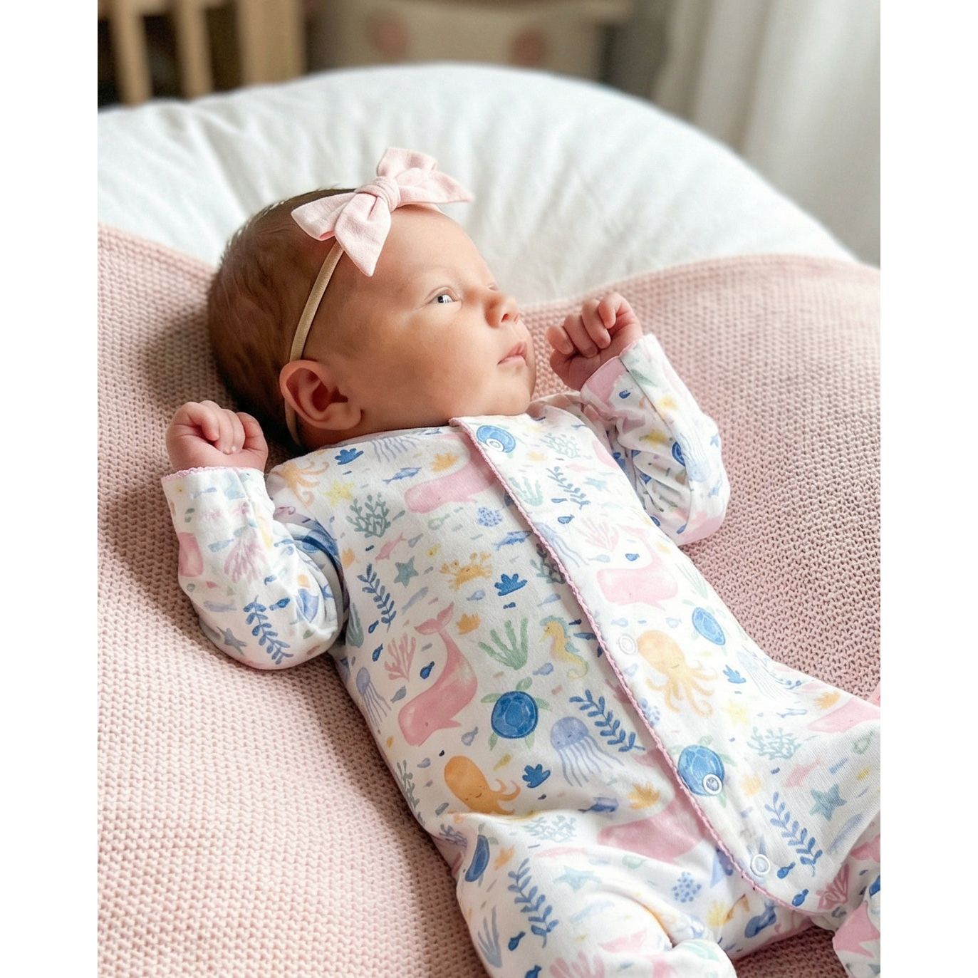 Under The Sea Footed Romper-Pink