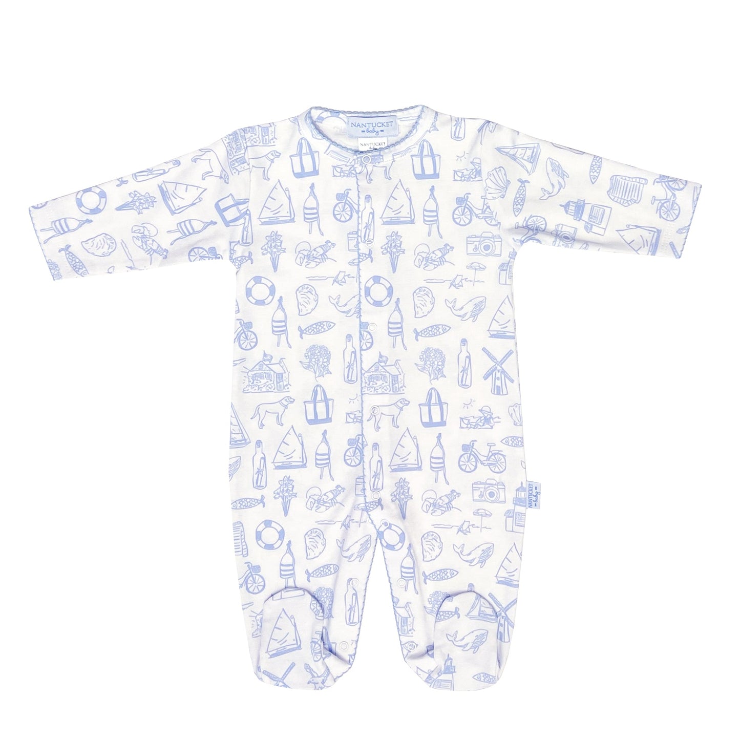 Nantucket Collection Footed Romper-Ocean Blue