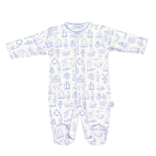 Nantucket Collection Footed Romper-Ocean Blue
