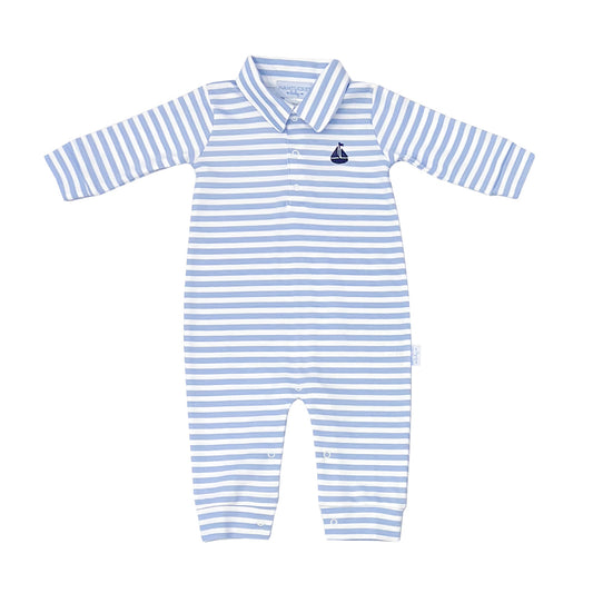 Portside Polo Romper - Ocean Blue Stripe