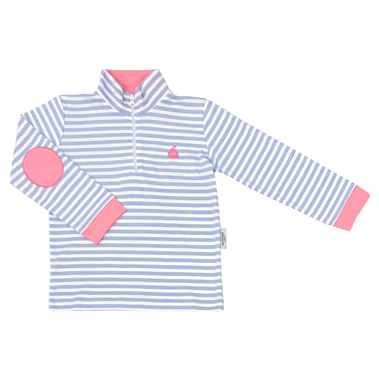 Portside Quarter Zip-Ocean Stripe/Bubblegum