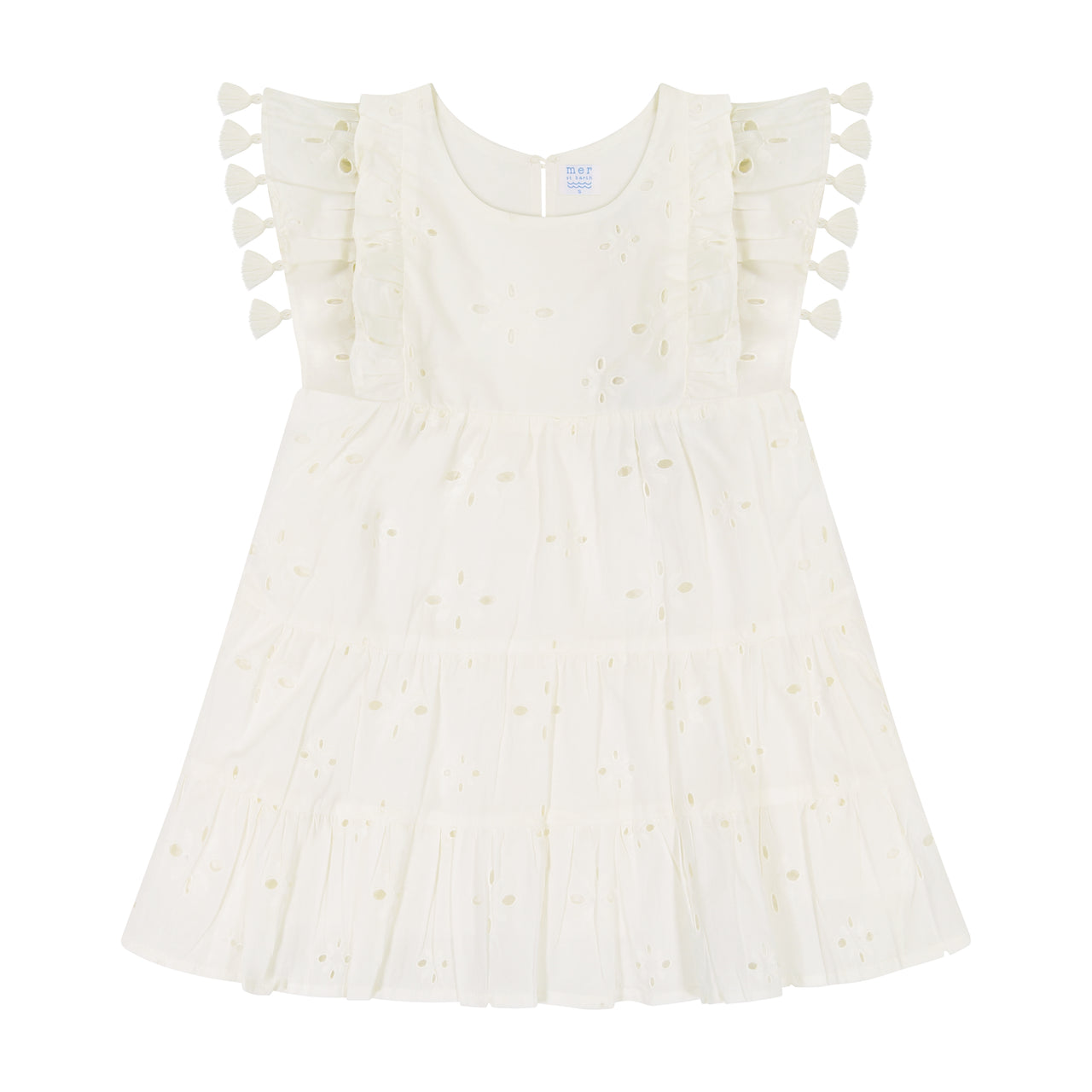 Sophie Tassel Dress- White Eyelet