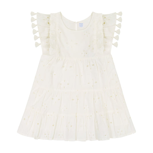 Sophie Tassel Dress- White Eyelet