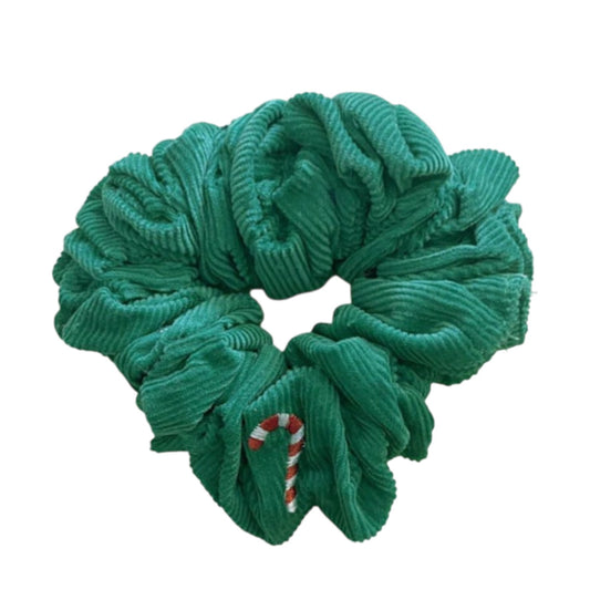 Green Corduroy Scrunchie with Candy Canes