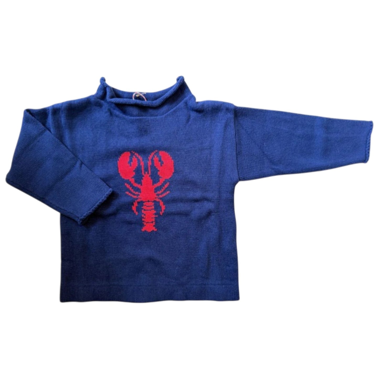 Navy Rollneck Sweater with Red Lobster