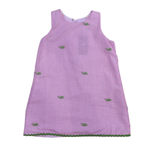Pink Seersucker Dress with Green Whale