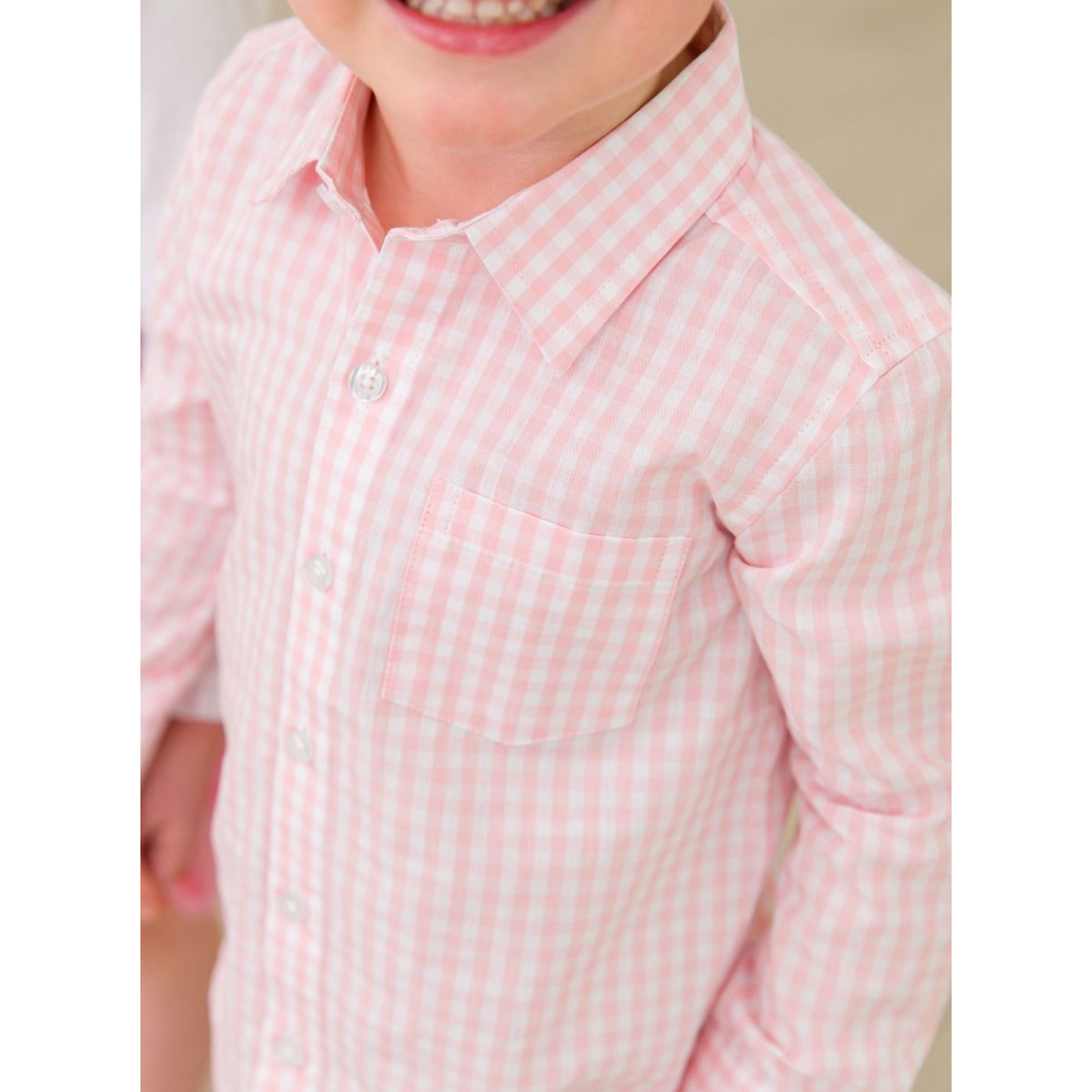 Pink Gingham Check Button Down Shirt