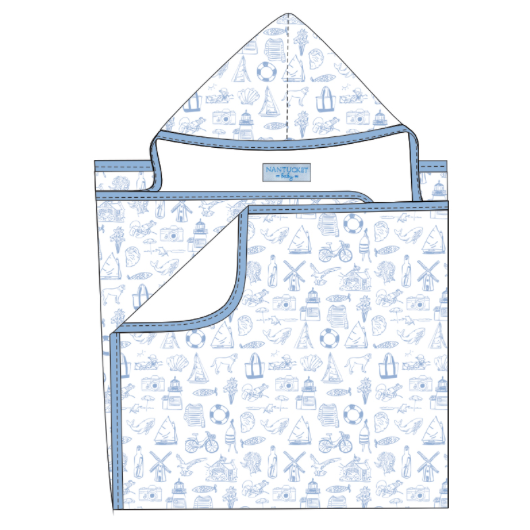 Oversized Hooded Towel-Nantucket Collection-Ocean Blue
